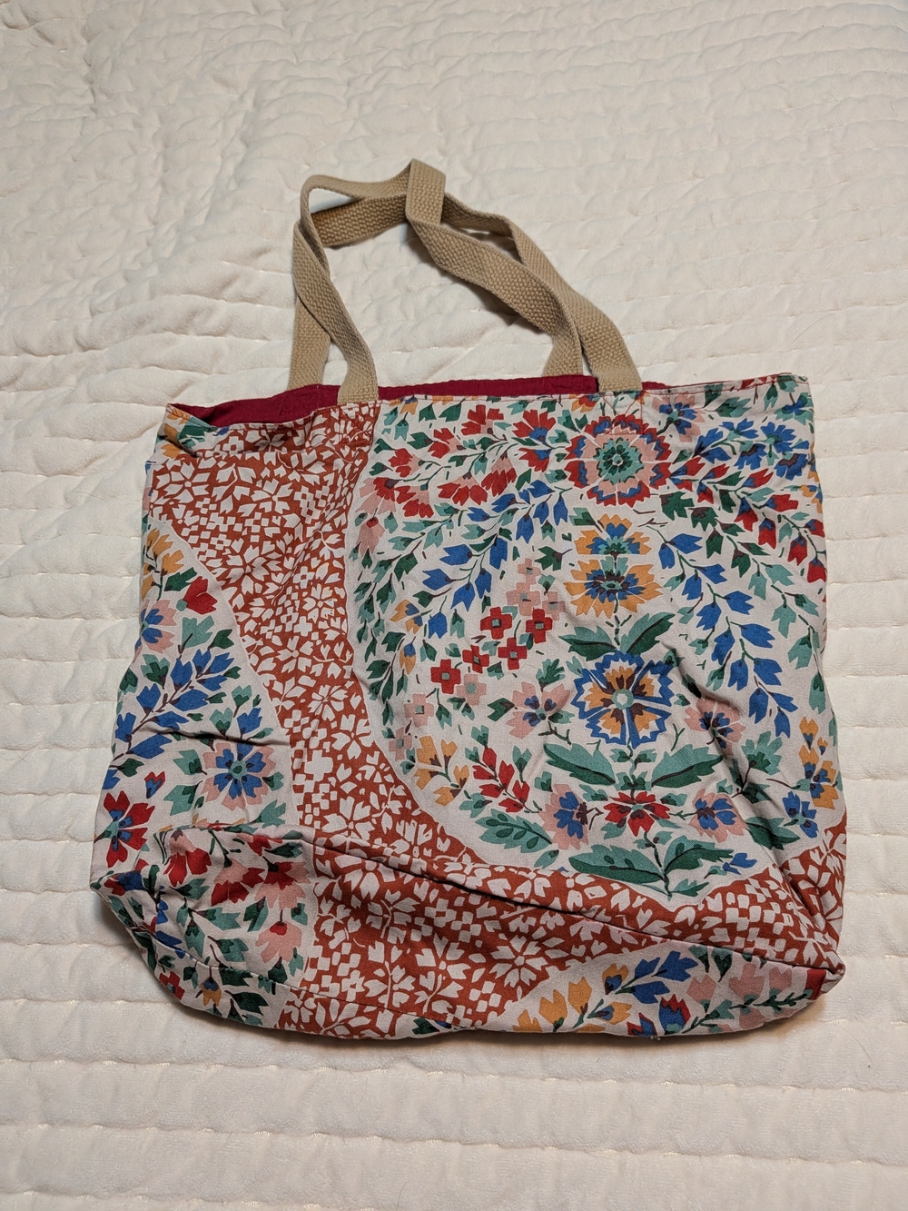 Floral Patchwork Cotton Tote Bag in Multicolor